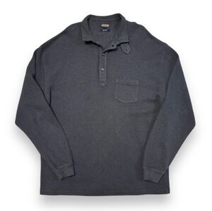 COACH Heavy Grey Ribbed Cotton Mock Neck Henley Pullover Sweater